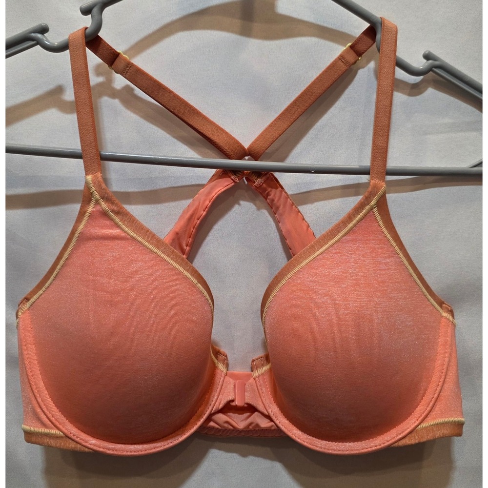Victoria's Secret Racerback Semi Demi Bra Front Close Coral Orange 32C Underwire